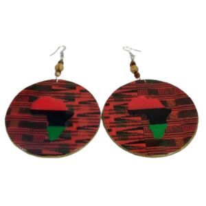 Artisan Jewelry Earrings African Print Wood Round Dangle Lightweigt